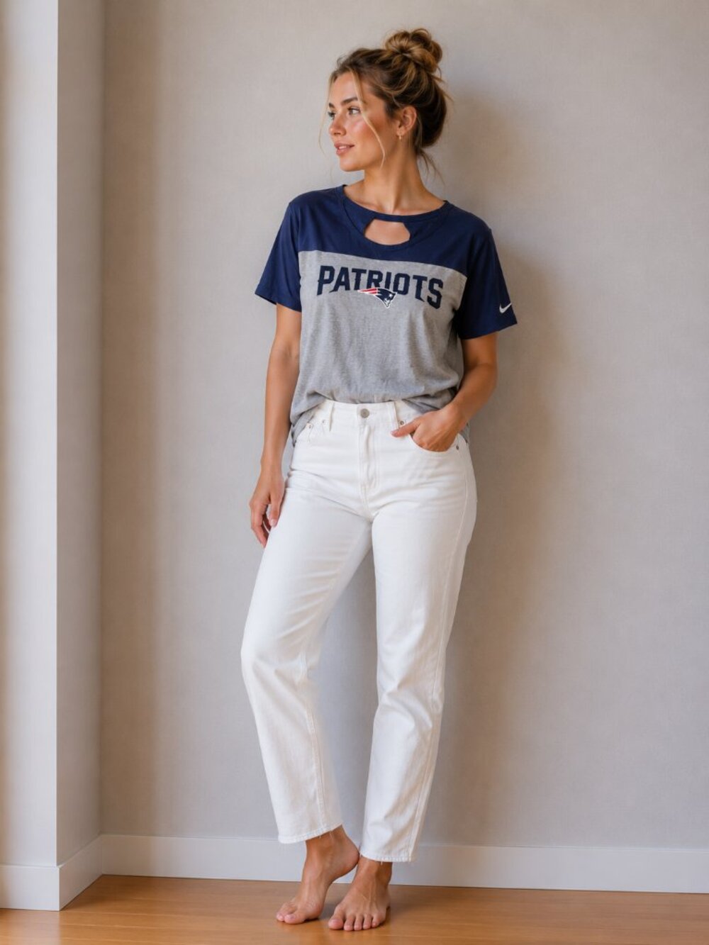 Nike Patriots Two-Tone Navy and Gray Long Sleeve Tee